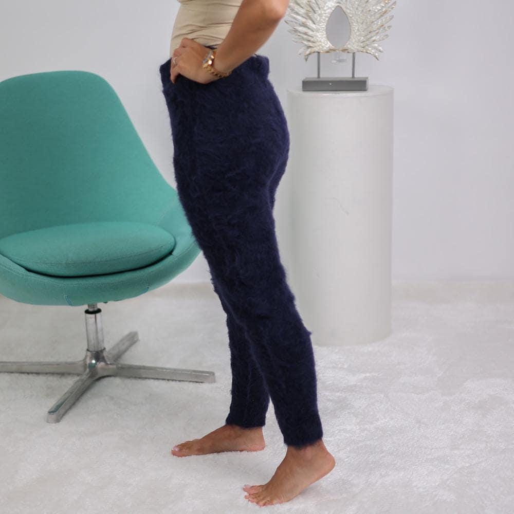 Navy Blue Alpaca Pants – Hand Knitted Fluffy Fuzzy Trousers T1925