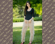 Handgestrickte beige Mohair-Fuzzy-Hose, flauschige Hose T88