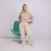 Handgestrickte Rippenhose aus Alpaka und Wolle, Kuschelige Lounge-Hose T1872