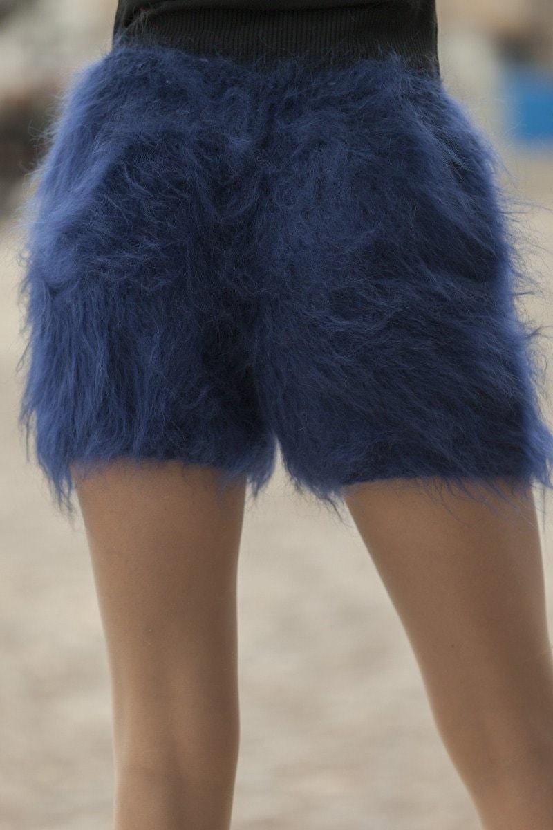 Mohair Knit Shorts – Hand Knitted Fuzzy Underwear, Soft Fluffy Pants T481