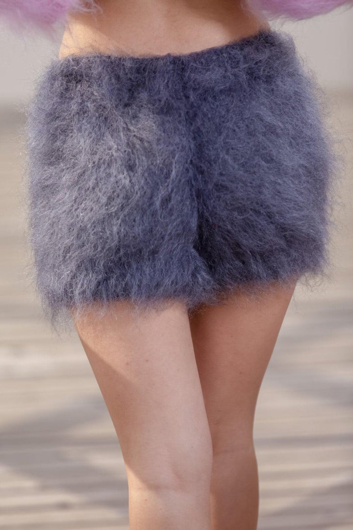 Gray Mohair Knit Shorts – Hand Knitted Fluffy Boxers, Soft Fuzzy Underwear T449