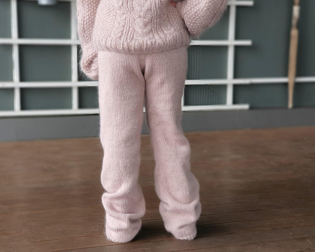 Beige Mohair Knit Pants, Hand Knitted Fluffy Fuzzy Thick Mohair Trousers T944