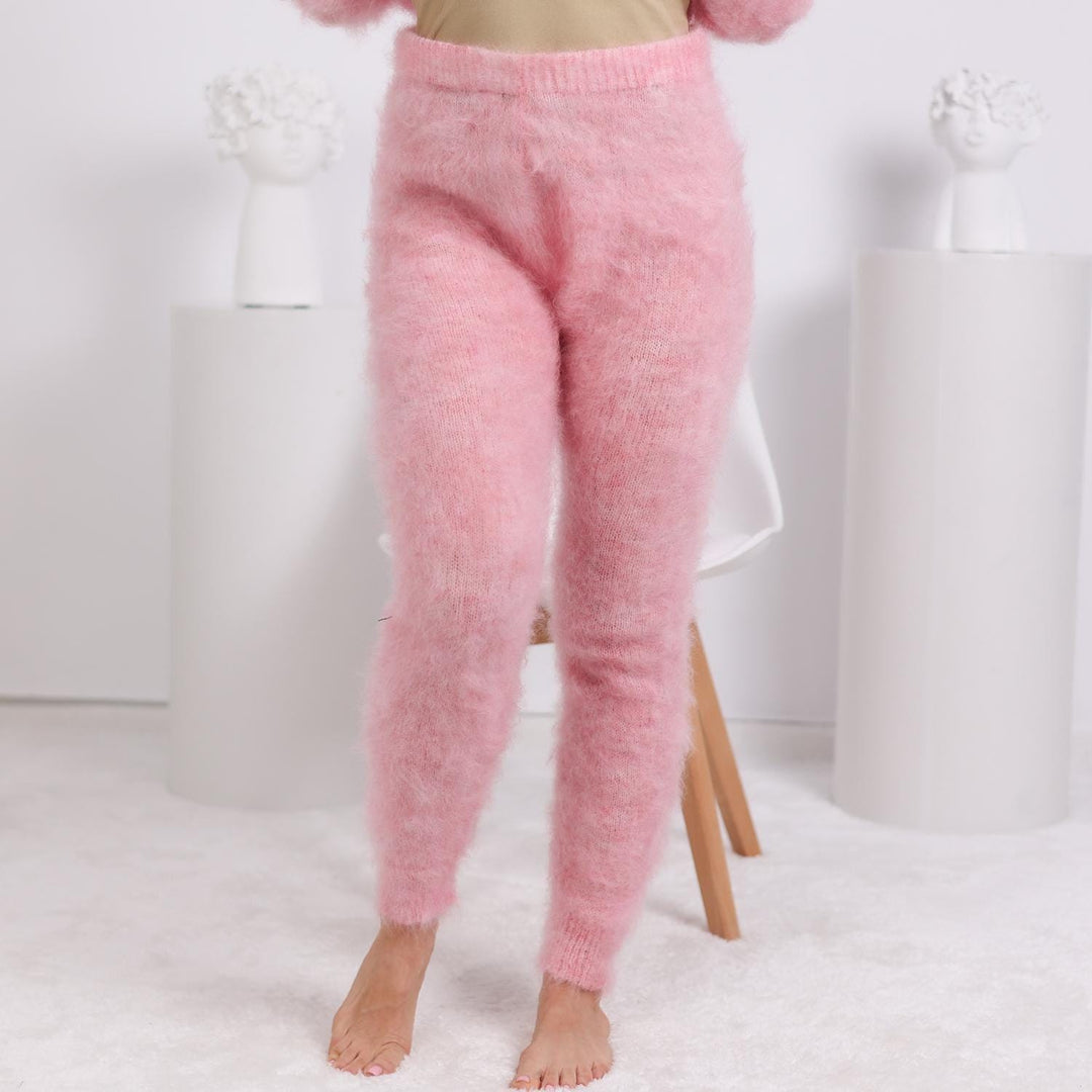 Luxury Mohair Knit Pants – Hand Knitted Fluffy Wool Trousers T1810