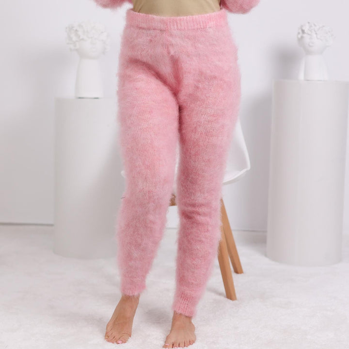 Luxury Mohair Knit Pants – Hand Knitted Fluffy Wool Trousers T1810