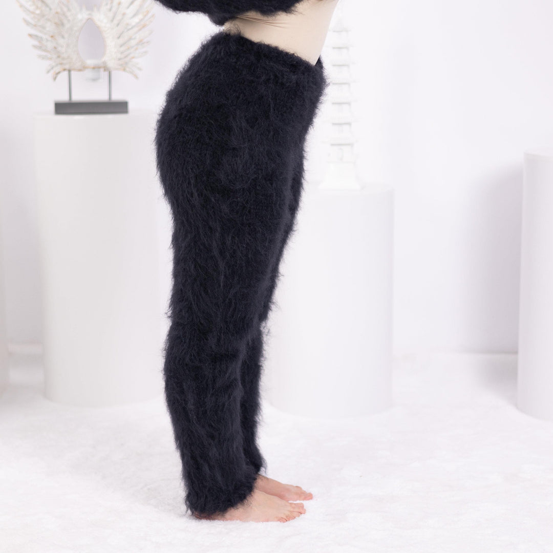 Black Mohair Knit Pants – Hand Knitted Fuzzy Trousers T1595