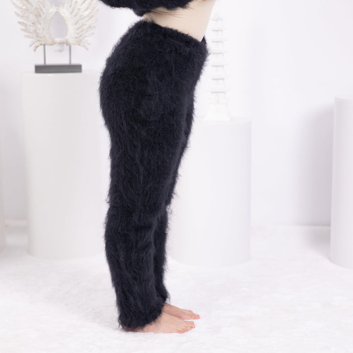 Black Mohair Knit Pants – Hand Knitted Fuzzy Trousers T1595
