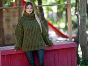 Green Melange 12-Strand Alpaca Wool Chunky Sweater T1204