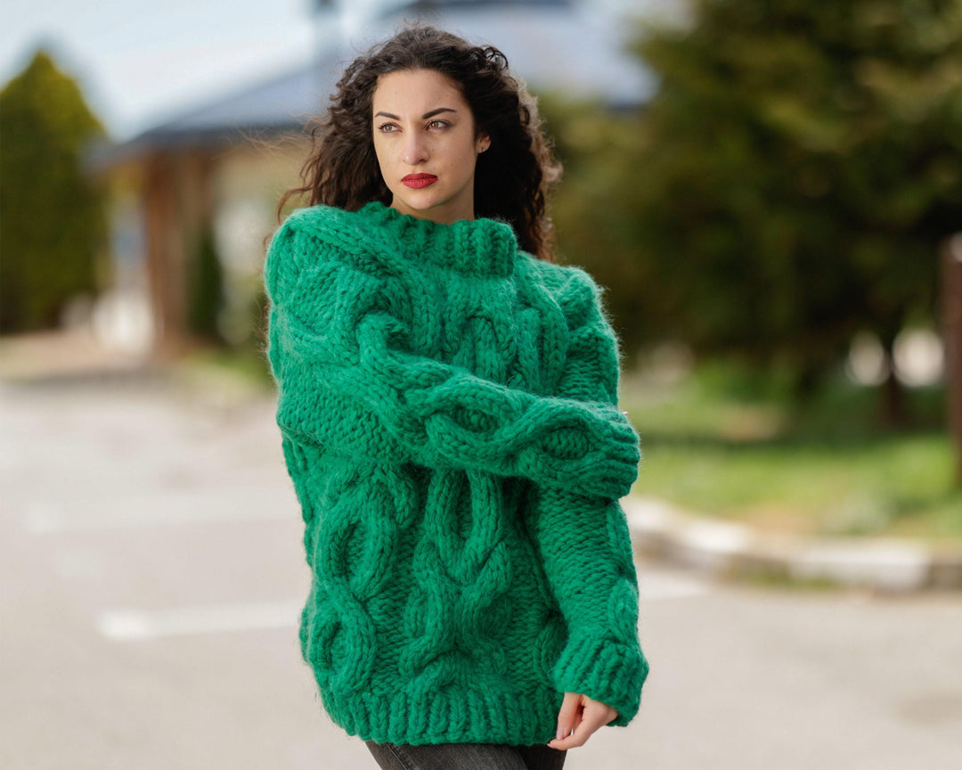 Chunky Baby Alpaca Wool Sweater, Hand Knitted Thick Pullover T1395