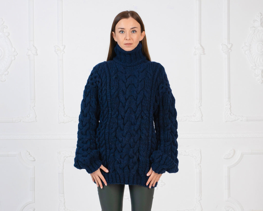 Angora Mohair Merino Wool Sweater, Hand Knitted Soft Cable Pullover T987