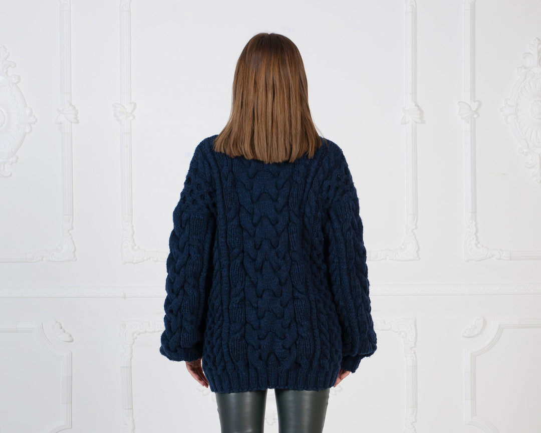 Angora Mohair Merino Wool Sweater, Hand Knitted Soft Cable Pullover T987