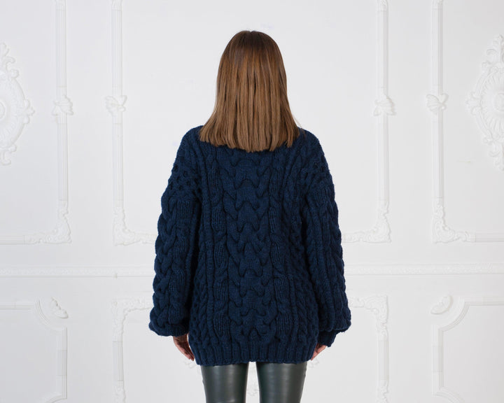 Angora Mohair Merino Wool Sweater, Hand Knitted Soft Cable Pullover T987