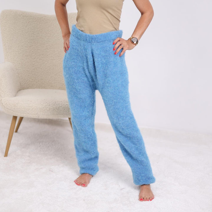 One available in size XL, Fluffy Alpaca Knit Pants - Hand Knitted Trousers T1907