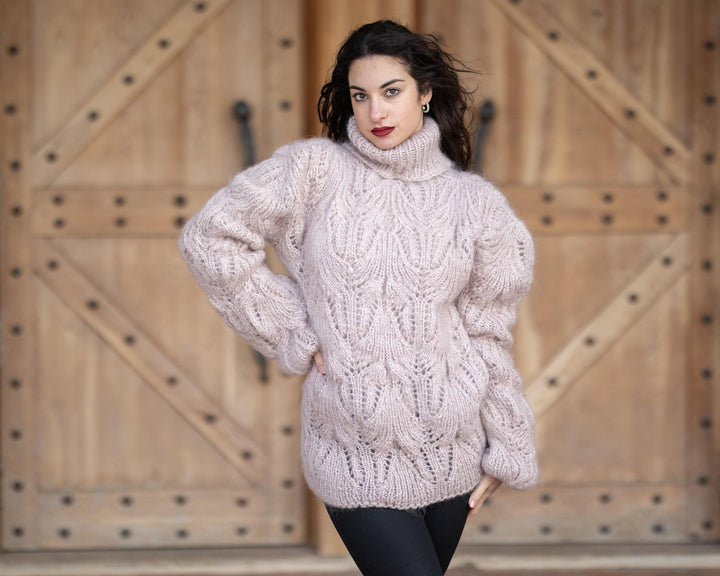 One available in size 4XL, Beige Lace Mohair Sweater T842