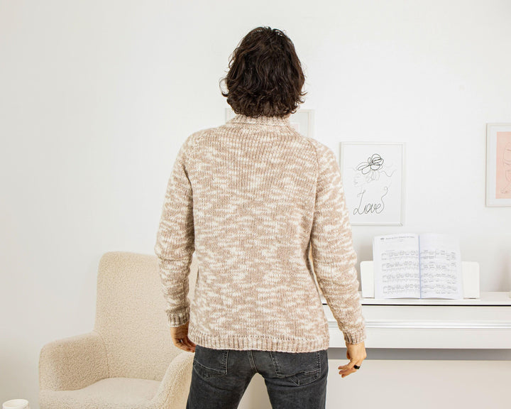 One available in size L, Soft Merino Wool Sweater, Men Melange Jumper T1332