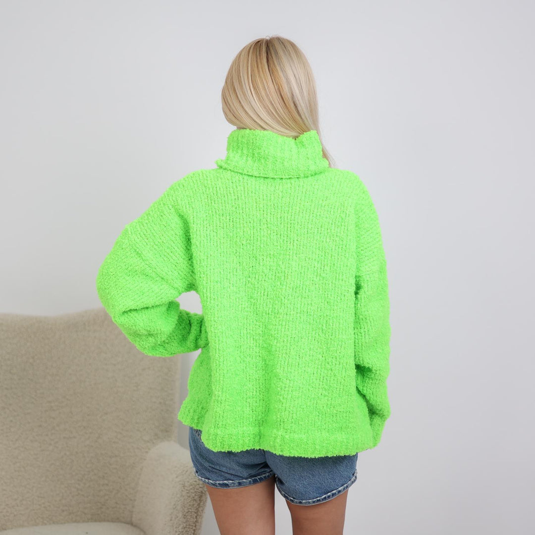 One available in size 6XL, Neon Green Alpaca Sweater - Hand Knitted Elastic Bouclé  T1904