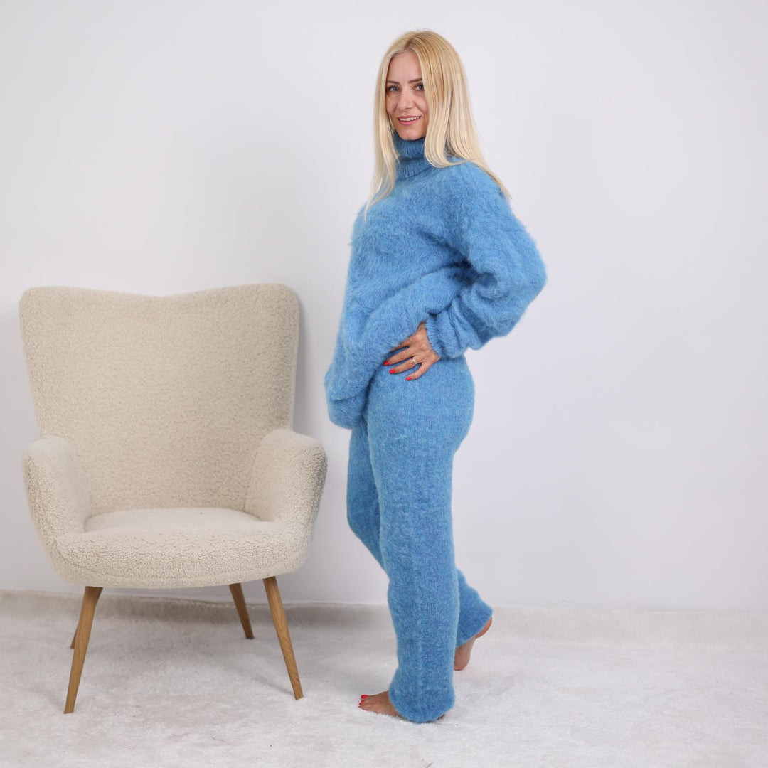 One available in size XL, Fluffy Alpaca Knit Pants - Hand Knitted Trousers T1907