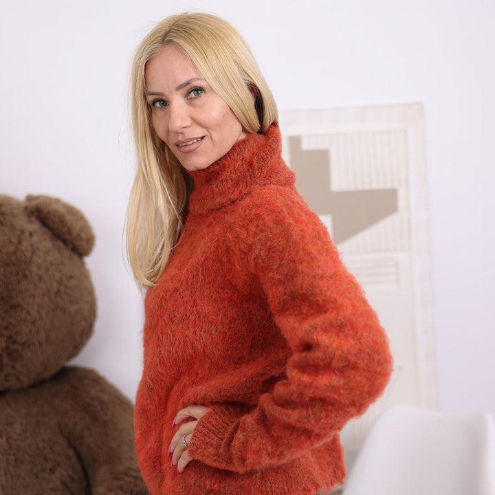 One available in size L, Brushed Alpaca Sweater in Burnt Orange - Handmade Jumper T1825