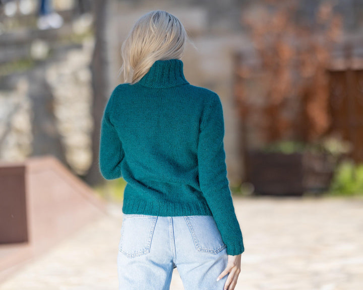 One available sweater in size L , Luxurious Green Angora Yarn Sweater  T1431