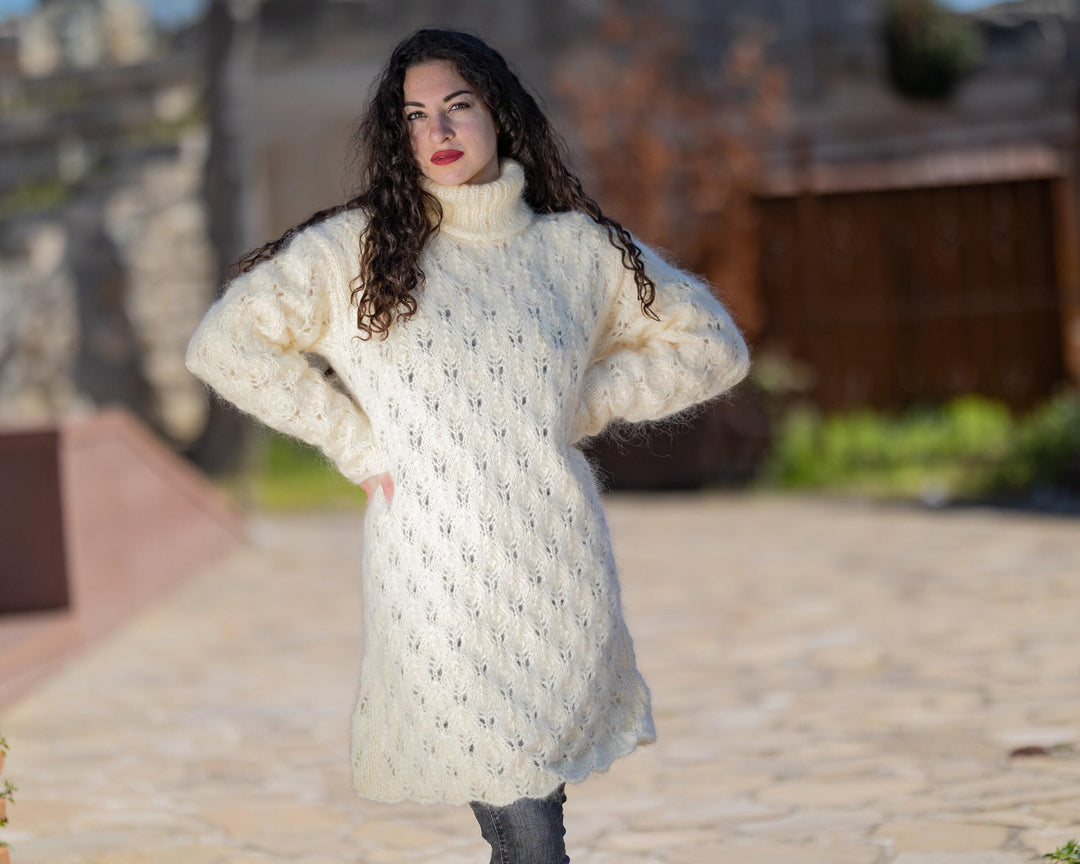 One available in size 2XL, Cream Mohair lace sweater dress T1426