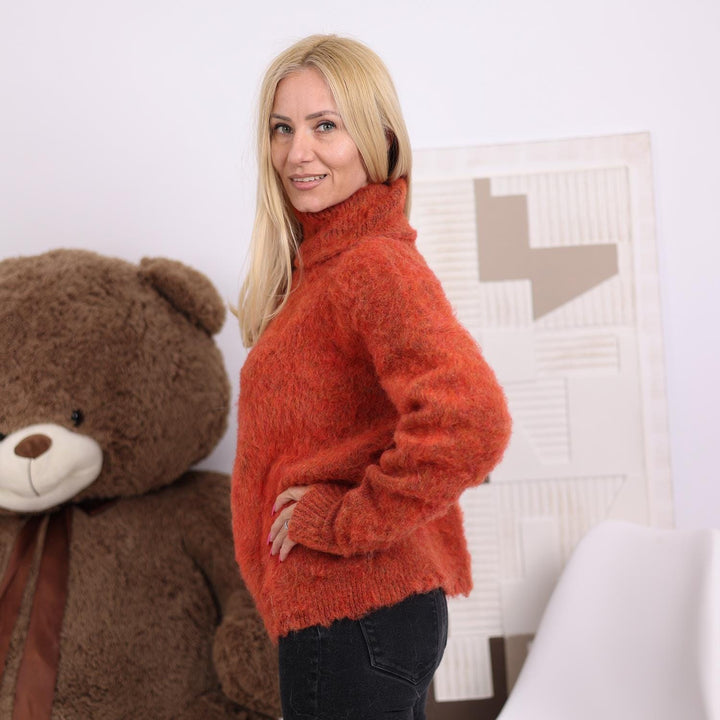 One available in size L, Brushed Alpaca Sweater in Burnt Orange - Handmade Jumper T1825