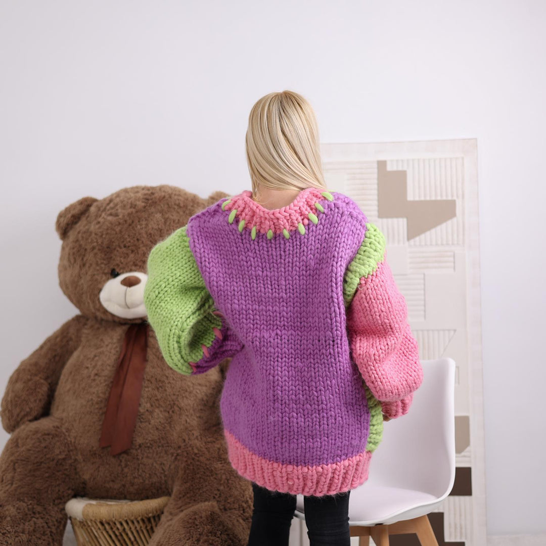 One available in size 4XL, Chunky Sweater - Hand Knit in Unspun Merino Roving T1852