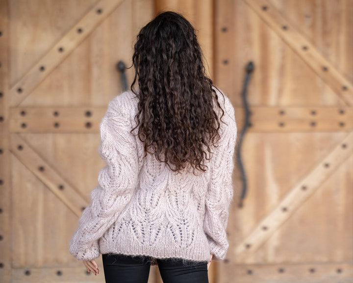 One available in size 4XL, Beige Lace Mohair Sweater T842