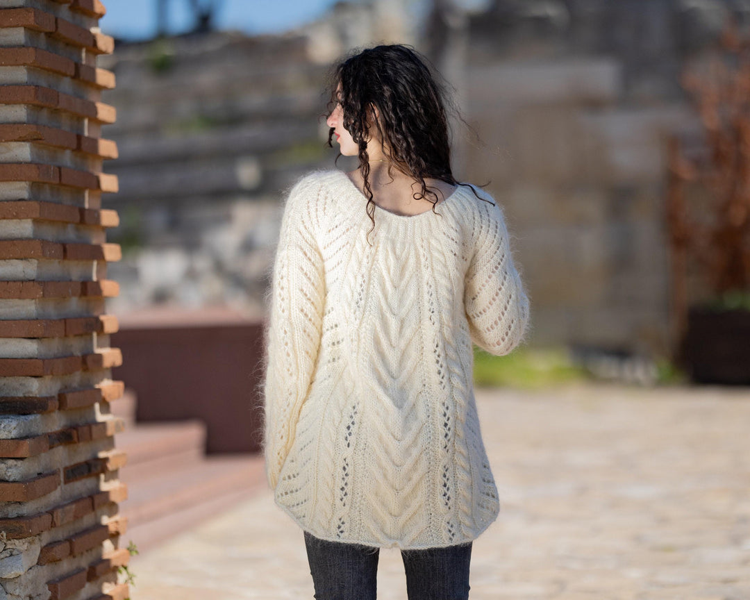 One available in size 4 XL, Lace Mohair Sweater : Handknitted jumper T1425