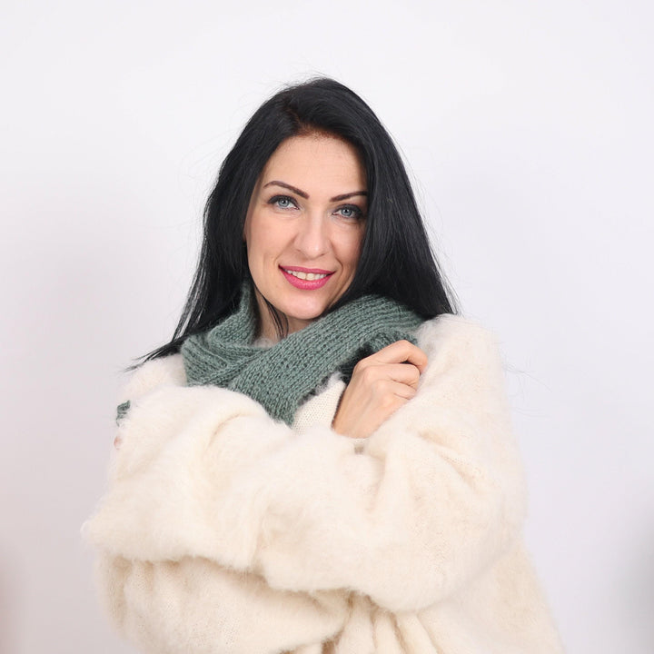 One available Green Ribbed Mohair Scarf, Long Wrap  T1618