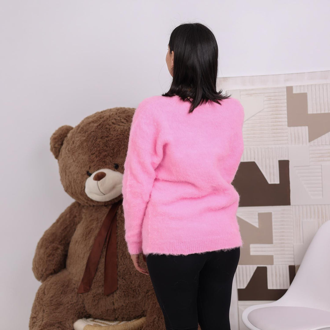 One available in size XL, Pink Alpaca Blend Sweater - Soft Cozy Pullover  T1829