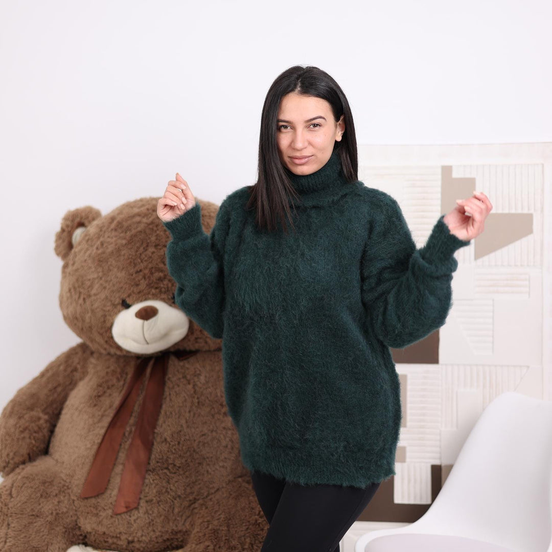 One available in size 6XL, Handmade Green Alpaca Sweater - Cozy Chunky Knit Pullover  T1824