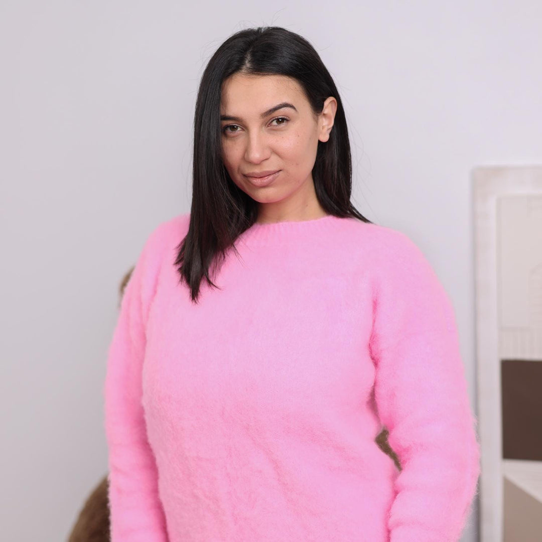 One available in size XL, Pink Alpaca Blend Sweater - Soft Cozy Pullover  T1829