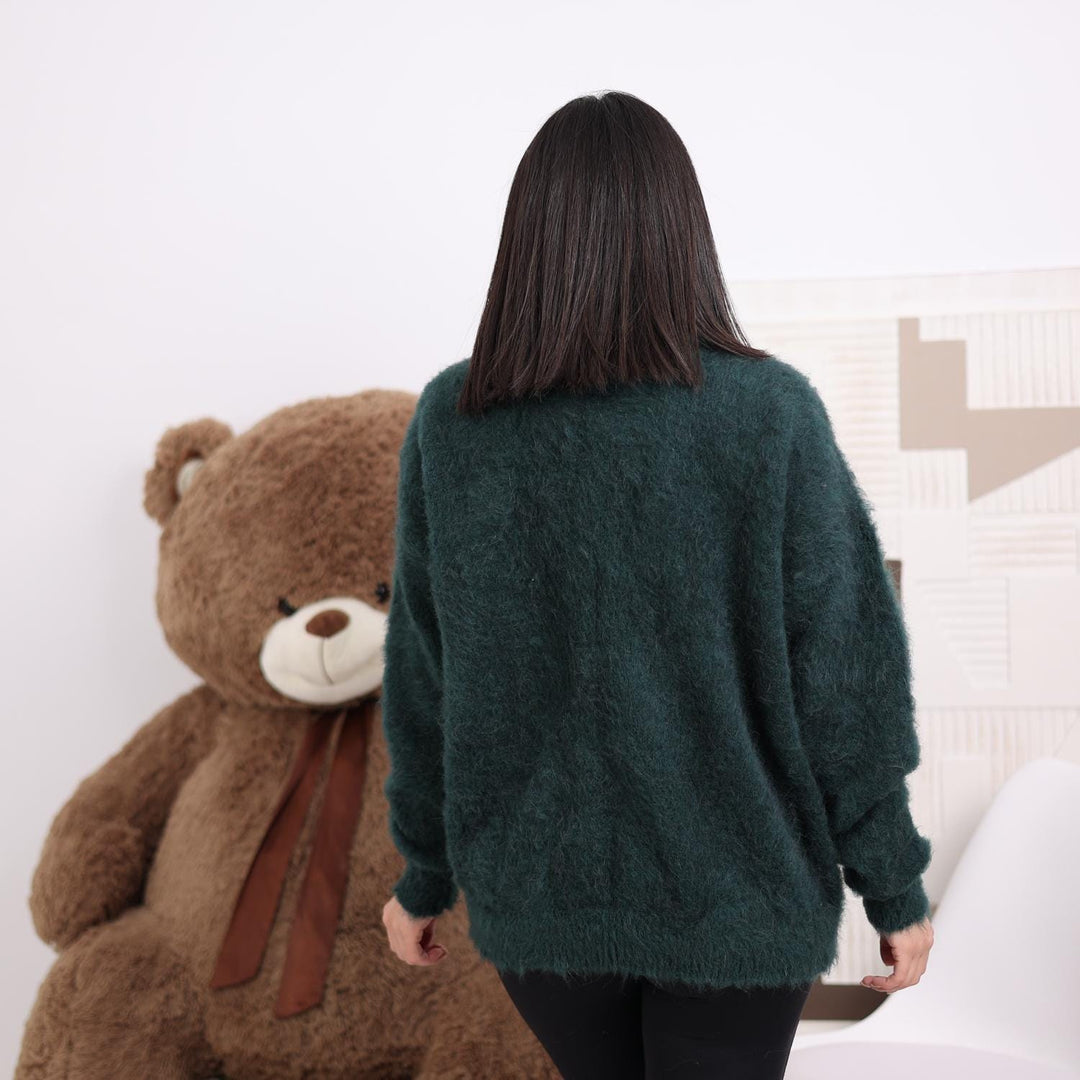 One available in size 6XL, Handmade Green Alpaca Sweater - Cozy Chunky Knit Pullover  T1824