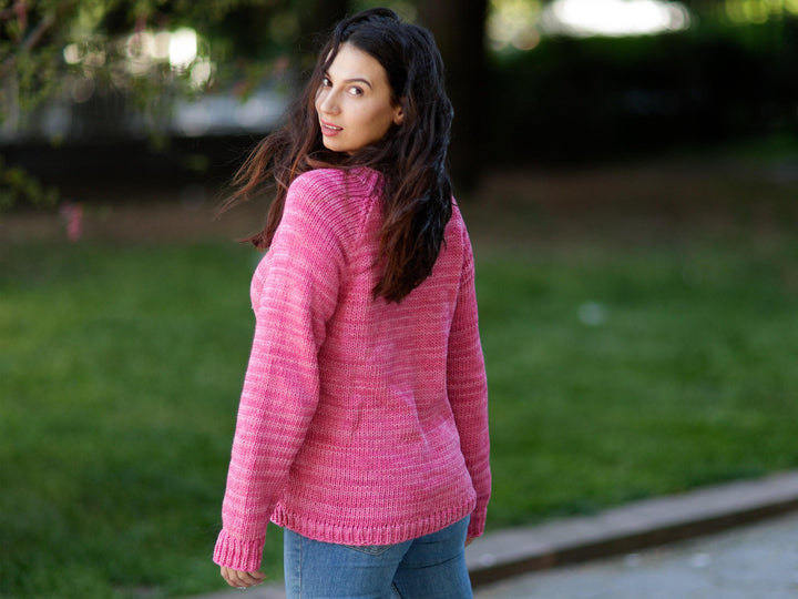 One available in size L , Pink 100 % Cotton hand knitted sweater T1067