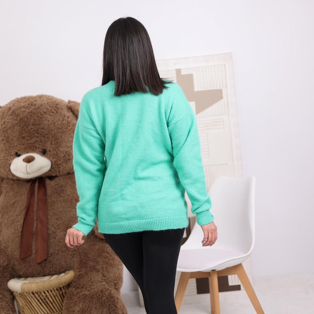 One available in size 2XL, Mint Green Alpaca Blend Sweater -Soft Knit Pullover T1828