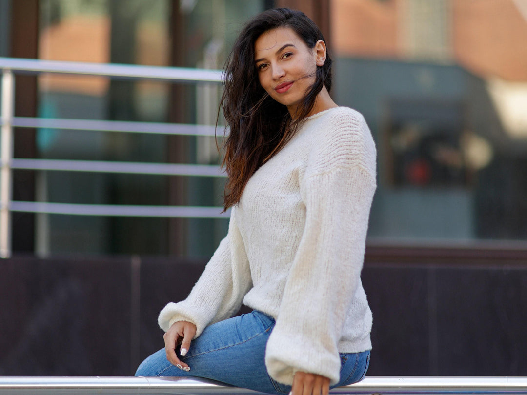 One available in size L,  Italian Bio Cotton hand knitted sweater T1066