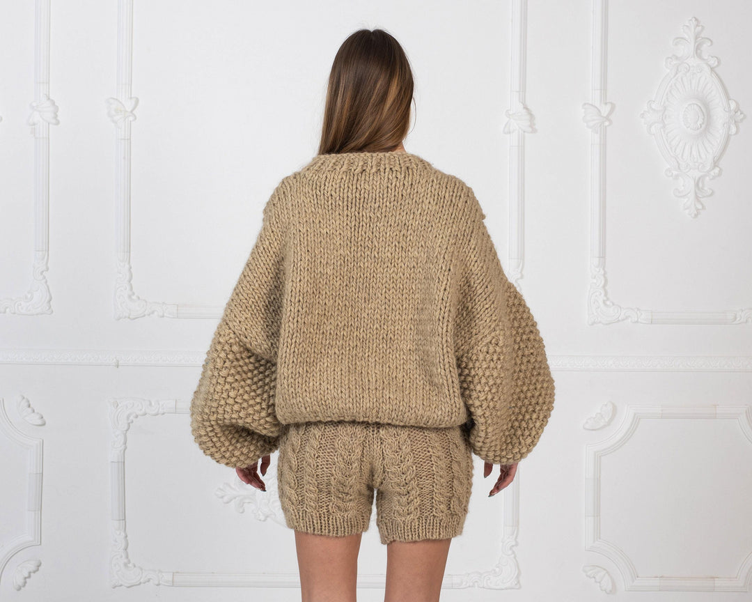 Cable Knit Wool knitted Shorts, Soft wool pants T964