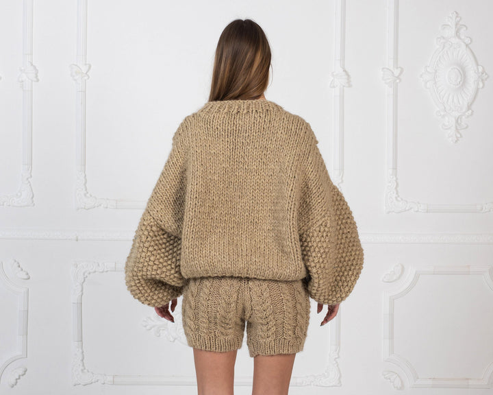 Cable Knit Wool knitted Shorts, Soft wool pants T964