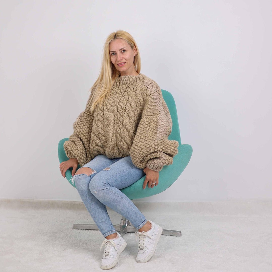 One available in size 4XL, Short Wool Sweater with Oversized Sleeves T1881