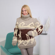 One available in size 6XL, Vintage Wool Sweater with Alpaca Motif - Peruvian Style T1914R