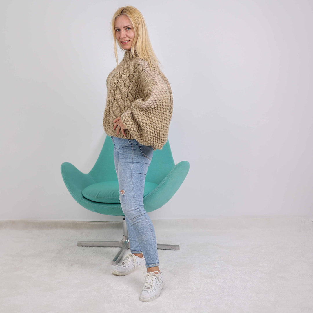 One available in size 4XL, Short Wool Sweater with Oversized Sleeves T1881