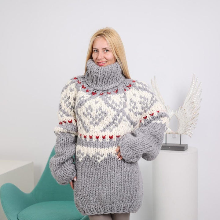 One available in size 4XL, Norwegian Wool Sweater - Hand Knitted 5-Strand Chunky Pullover T1916