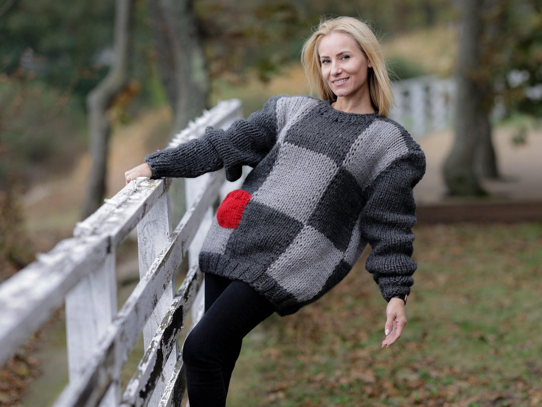 One available in size 3 xl, 100 % Soft Wool Sweater with squares T1108