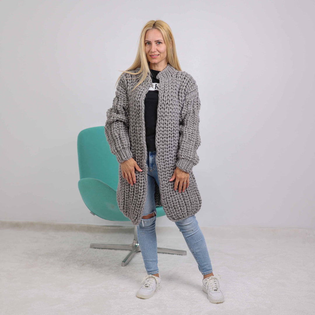 One available coat in size 6XL, 100% Wool Cardigan, Hand knitted Cradigan  T1890