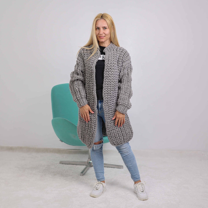 One available coat in size 6XL, 100% Wool Cardigan, Hand knitted Cradigan  T1890