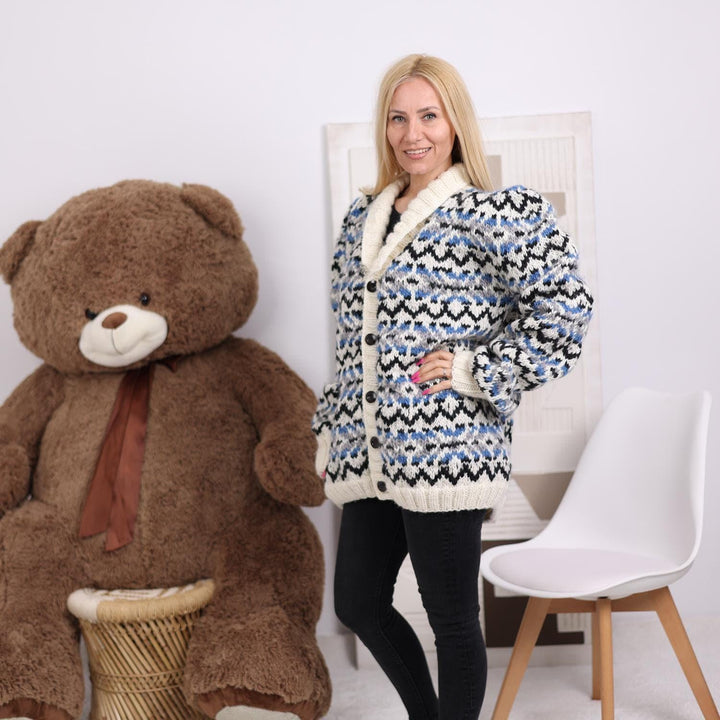 One available in size 6XL, Icelandic Lopi Wool Cardigan - Hand Knitted Jacket  T1839