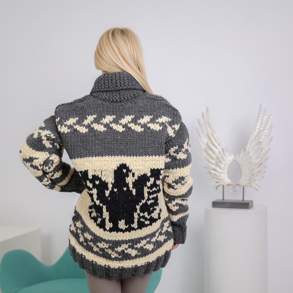 One available in size 5XL, Chunky Wool Eagle Sweater -| 100% Wool Rustic Knit  T1913
