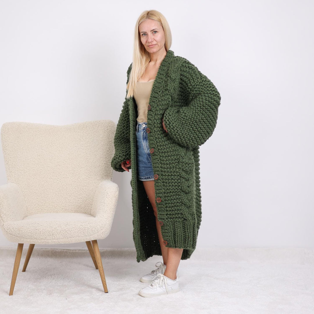 One available in size 9XL , Handmade Green Wool Cardigan  T1892