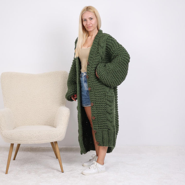 One available in size 9XL , Handmade Green Wool Cardigan  T1892