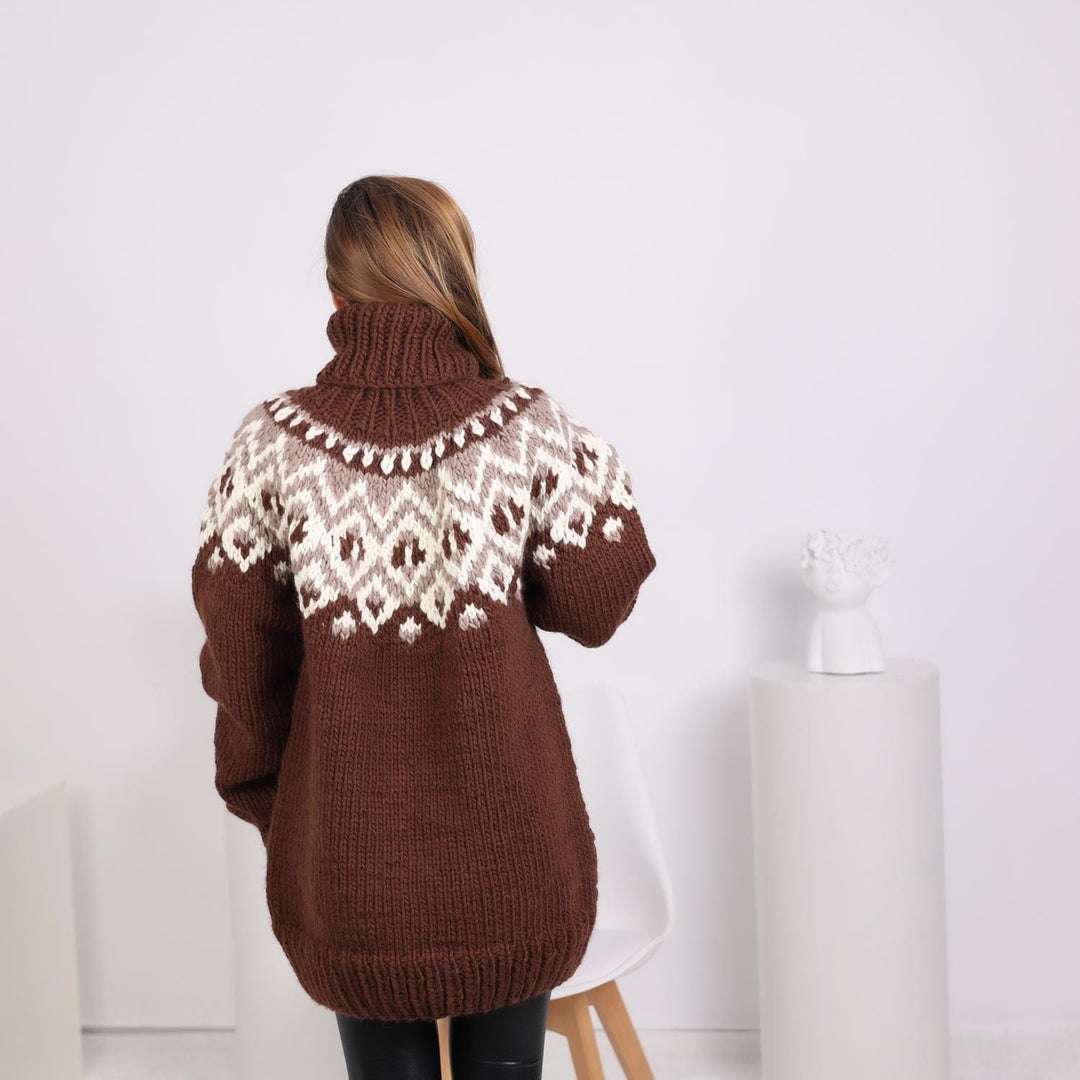 One available in size 5XL, Hand-Knitted Icelandic Wool Sweater – Lopapeysa Nordic Pullover T1788