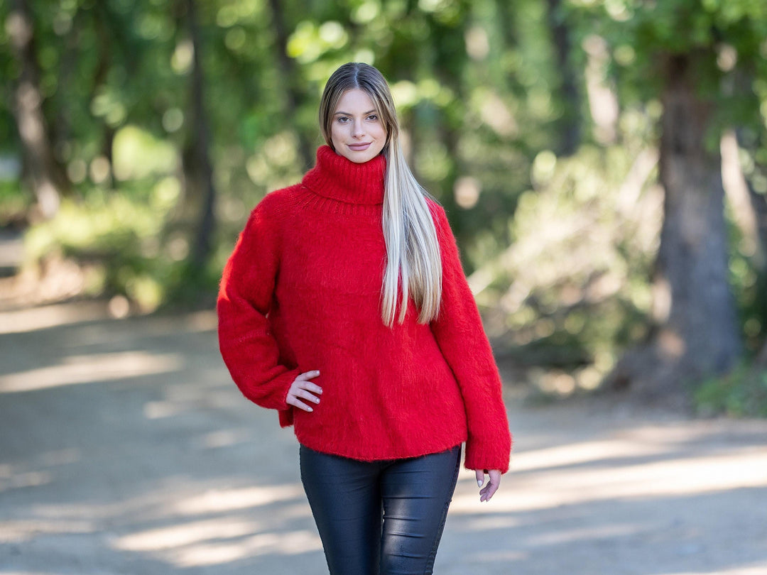 10-Strand Baby Alpaca and Extrafine Merino Wool Sweater, Hand Knitted Warm Jumper T1219